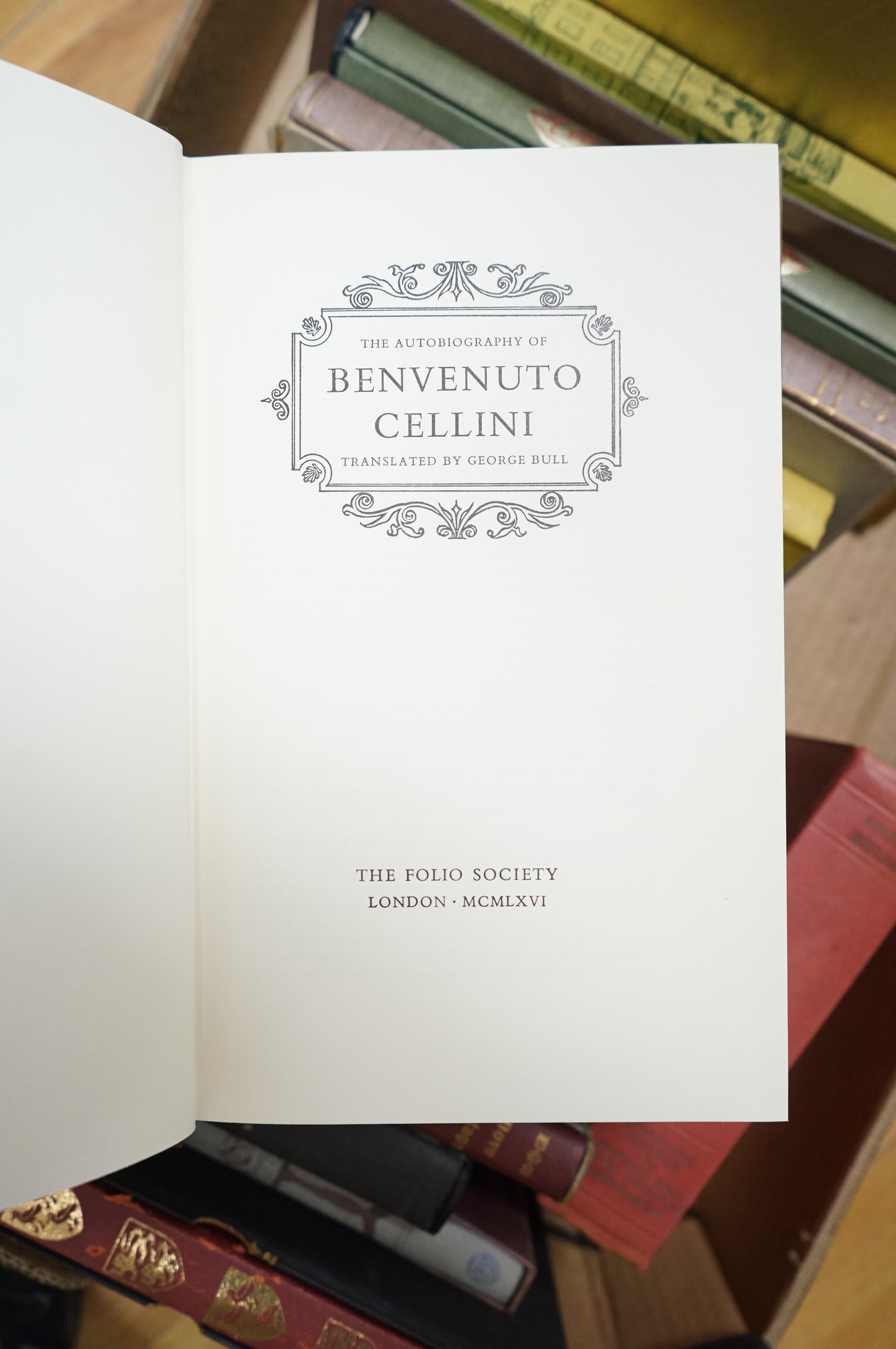 A collection of eighteen Folio Society books to include St Peter’s Umbrella and the Autobiography of Benvenuto Cellini